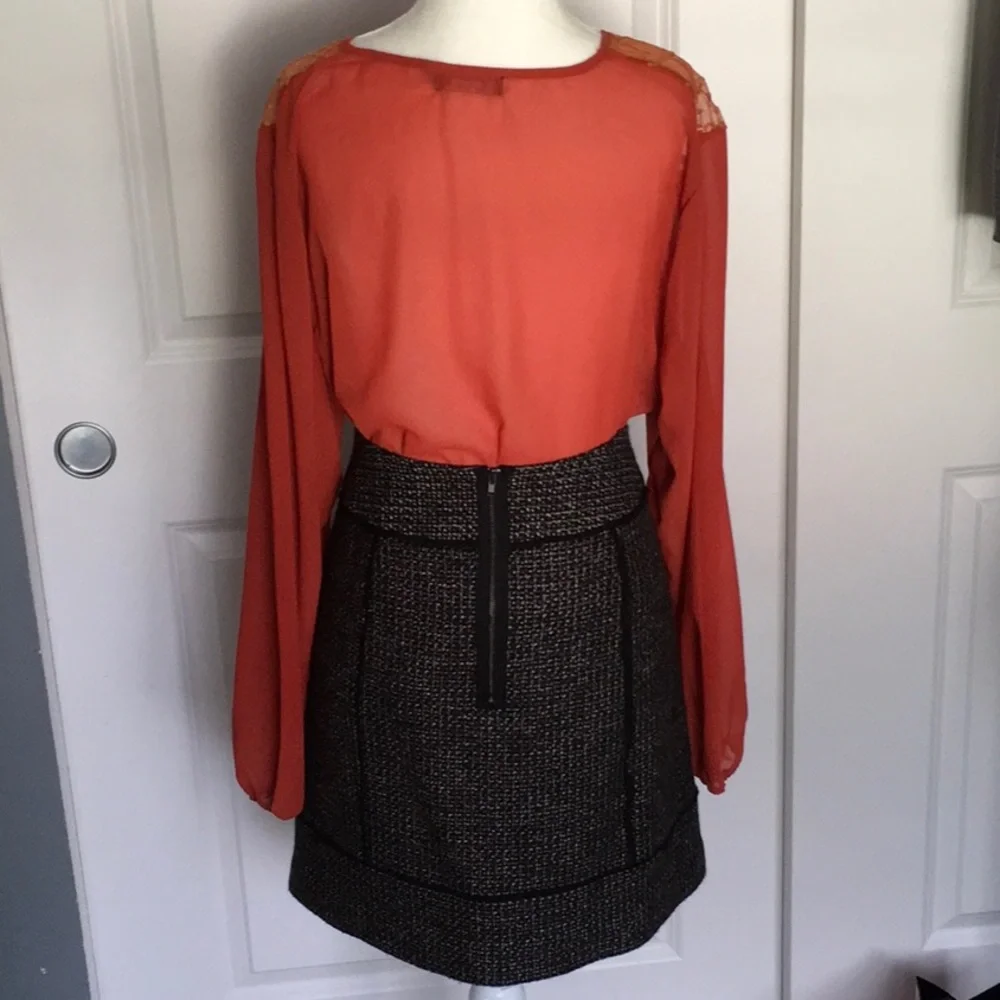 Halogen Tweed Wool Blend Mixed Media Skirt 8